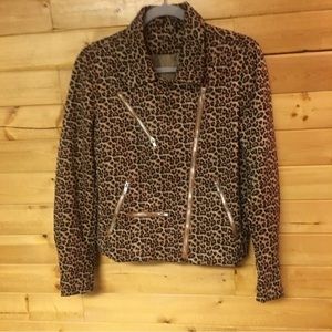 Animal Print Biker Jacket (Brown/Black/Beige) Long Sleeves, NWOT